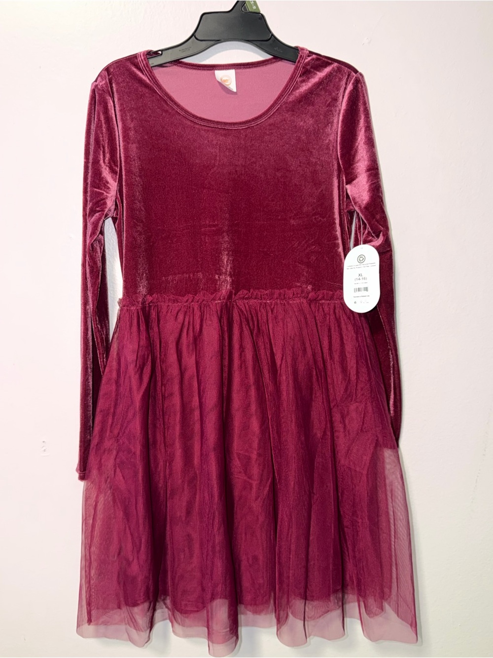 Girls' Burgundy Velvet & Tulle Dress